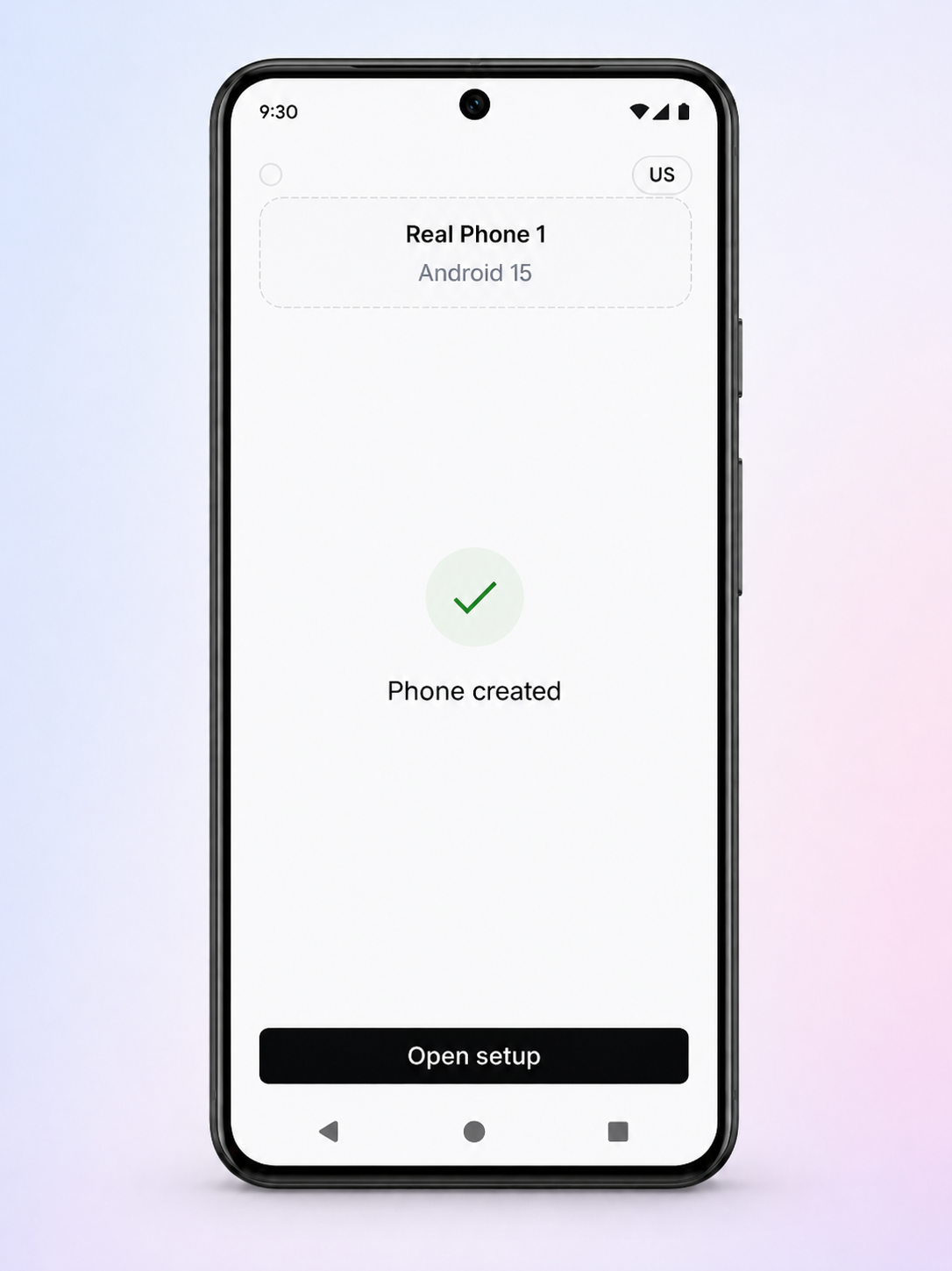 A real Android cloud phone created and ready for setup.